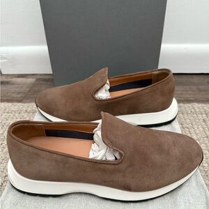 Aquatalia Karson Suede Taupe Slip-On Shoes 10